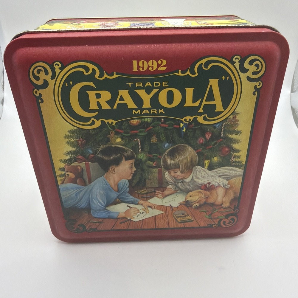 Vintage 1992 Full Crayola Crayon Holiday Christmas Tin Retired. Open‎ Box.